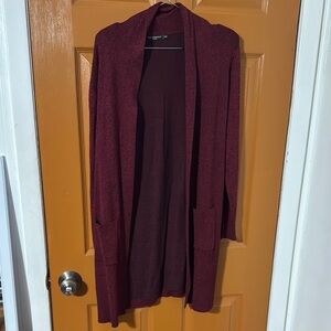Red Long Sleeve Open Front Cardigan Sweater